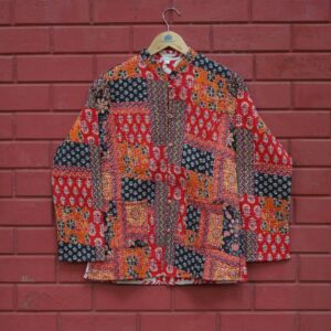 Womens Red Velvet Embroidered Jacket with Floral Design