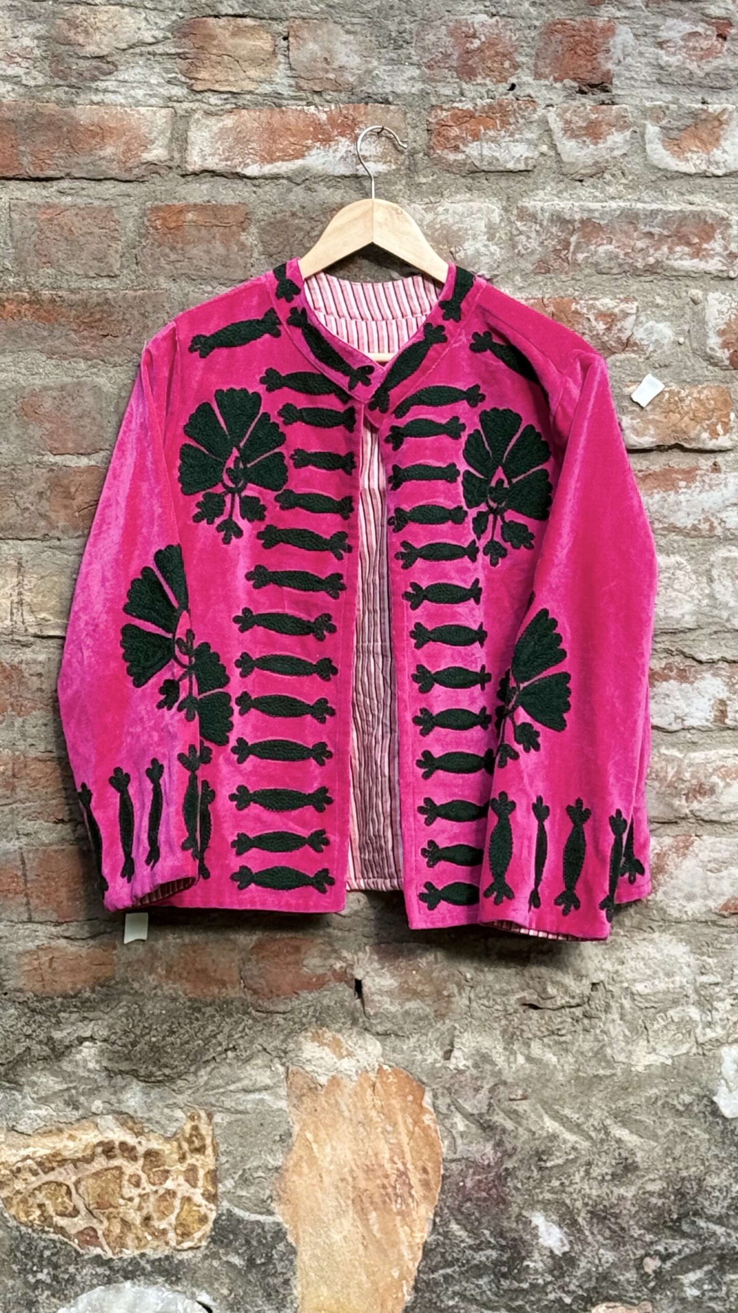 Womens Pink Velvet Embroidered Jacket with Floral Design - Image 4