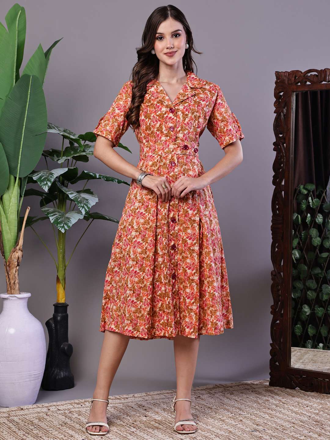 Women's MultiColor Velvet Floral Printed Fit & Flare Dress